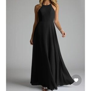 Azazie Celyn Black Halter Chiffon Dress